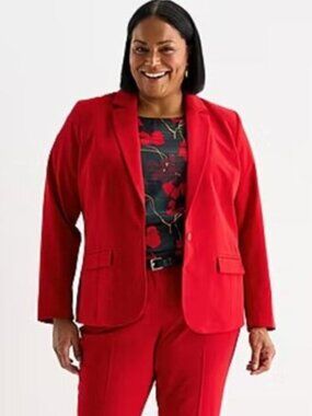 NWT Liz Claiborne "Kate" Rumba Red One-Button Lined Blazer 22W
